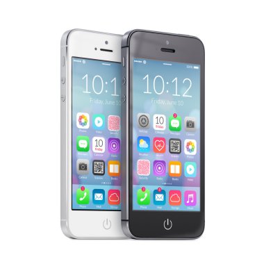 t renkli uygulama simgeleri ile siyah beyaz akıllı telefonlar