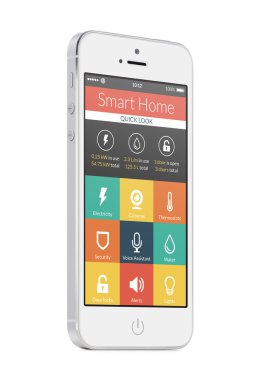 Beyaz modern mobil akıllı telefon t akıllı evine uygulamasıyla