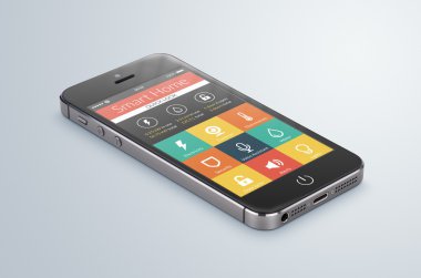 siyah telefon smartphone akıllı evine uygulamasıyla yatıyor 