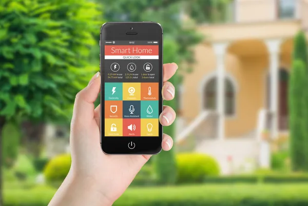 Inci akıllı ev uygulama simgeleri ile siyah mobil akıllı telefon - Stok İmaj
