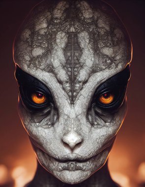 Alien character design, symmetrical portrait, digital art clipart