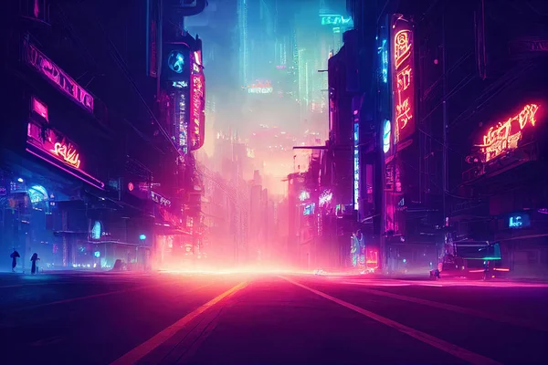 Cyberpunk City Future City Leuchtreklamen Night City — Stockfoto