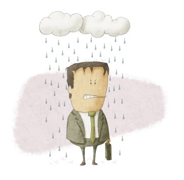 businessman under rain clouds clipart