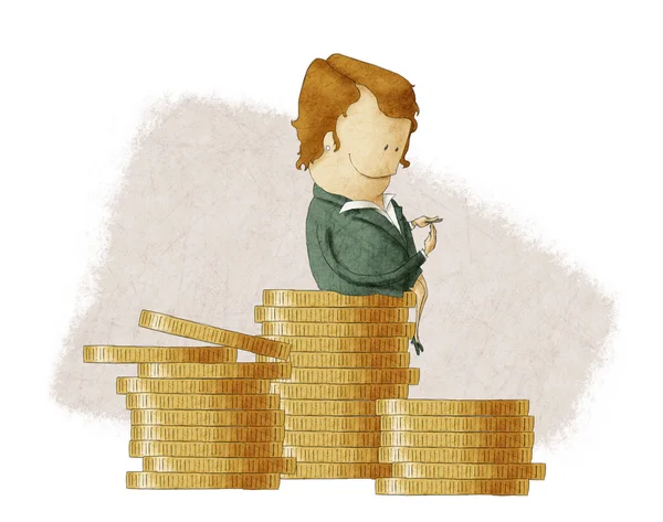 sikke yığını üzerinde oturan zengin patronu