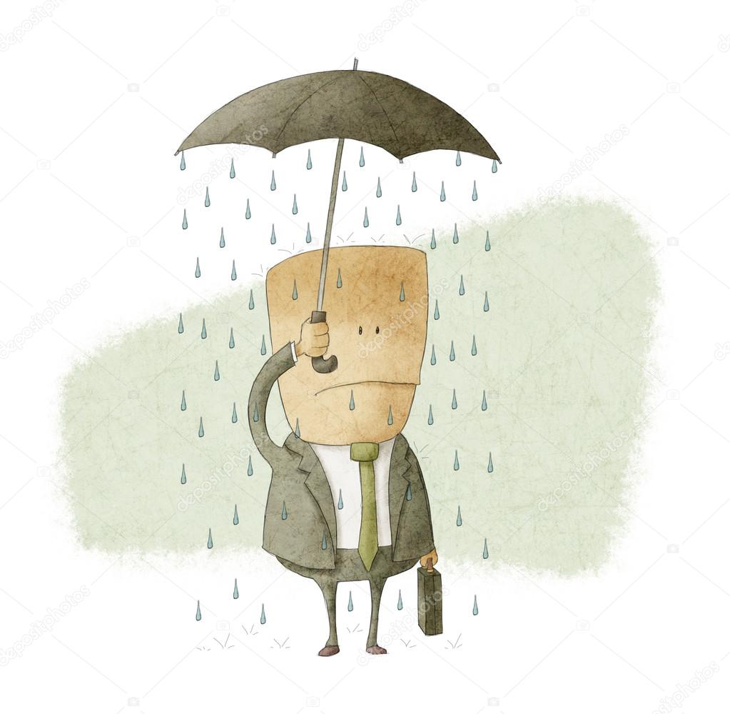 businessman under an umbrella and get wet