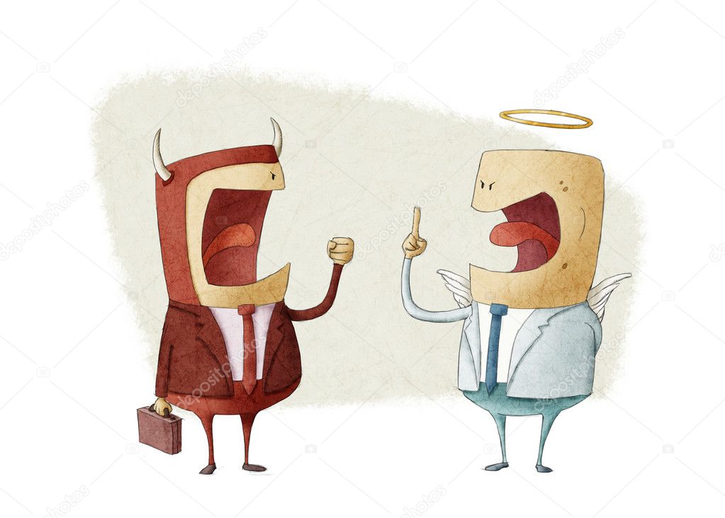 discussion between angel businessman and demon businessman