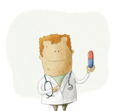 Doctor holding a pill clipart