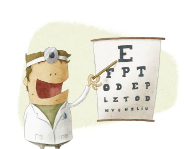 Oculist doctor pointing on a eyesight test chart clipart