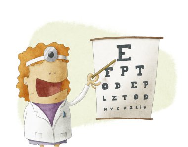 görme testi grafik üzerinde işaret eden kadın göz doktoru