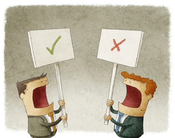 iki işadamı farklı görüşleri ile protesto bir tabela holding