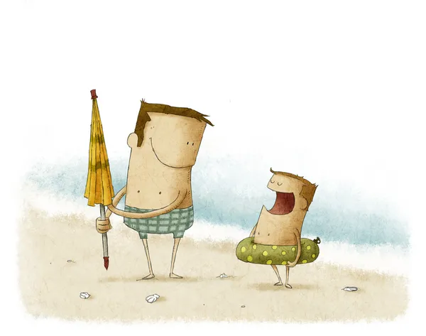 建立在沙滩上的一把伞 — 图库照片