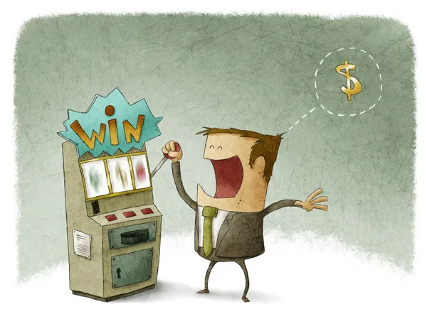 Illustration eines Mannes beim Glücksspiel am Spielautomaten — Stockfoto