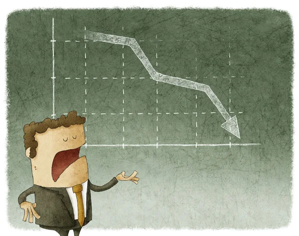 Zakenman staande voor een dalende Aandelengrafiek — Stockfoto