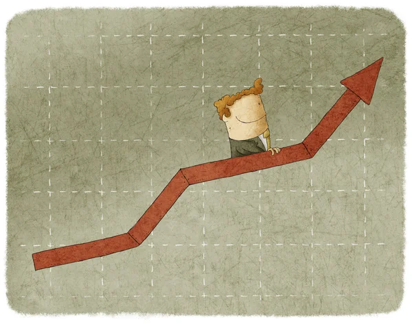 Affärsman går upp i pilen diagrammet rulltrappa — Stockfoto