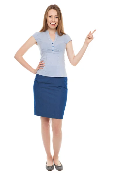 Young businesswoman pointing up — Stock Photo, Image