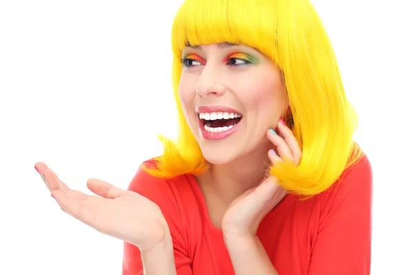 Mädchen mit gelbem Haar lachen — Stockfoto