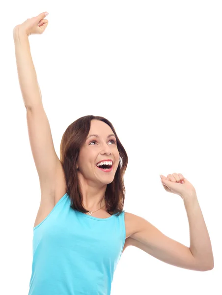 Excited woman with arms raised Royalty Free Stock Photos