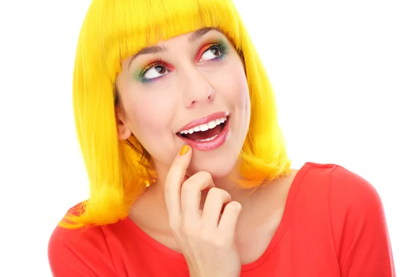 Yellow hair girl laughing Stock Image