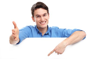 Young guy pointing