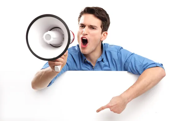 Young man with megaphone — Stock Photo, Image