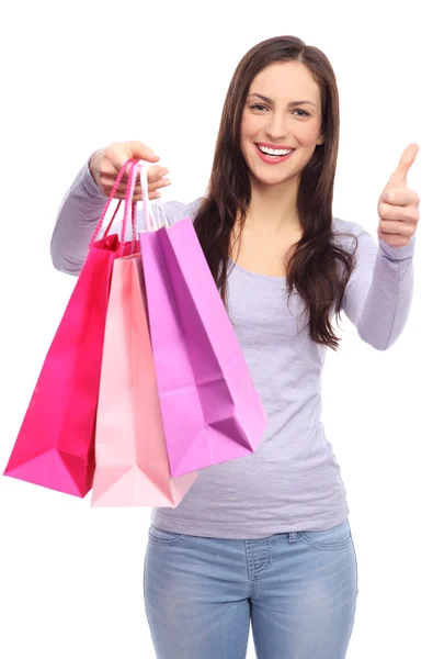 Mulher segurando sacos de compras — Fotografia de Stock