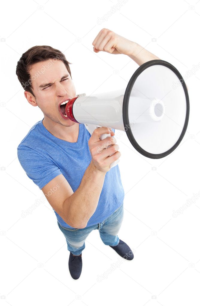 Young man with megaphone