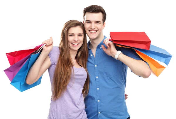 Casal com sacos de compras — Fotografia de Stock