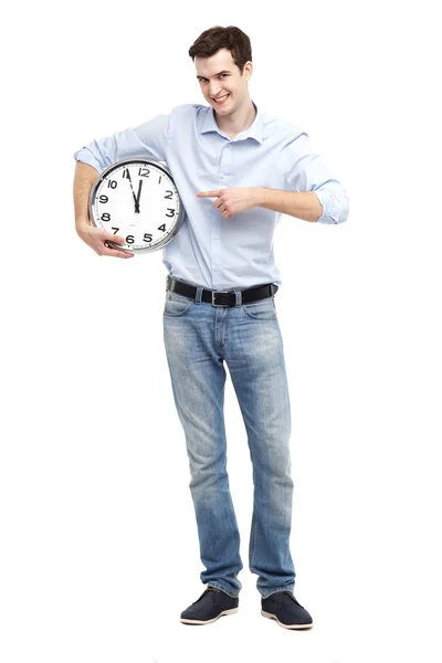 Mann zeigt auf Uhr — Stockfoto