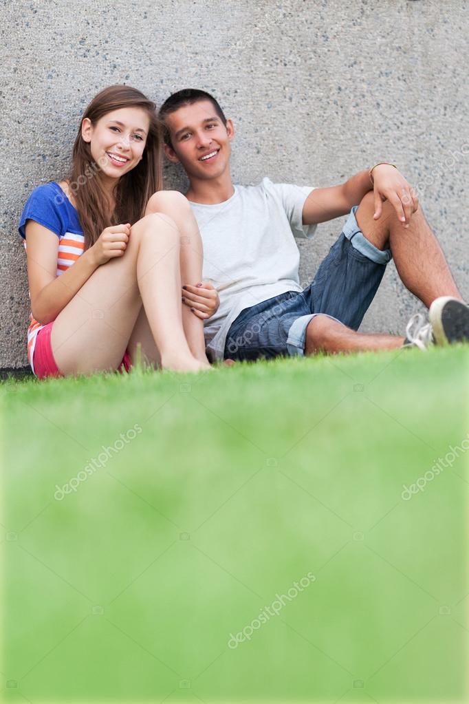 Outdoor couple watching amateur