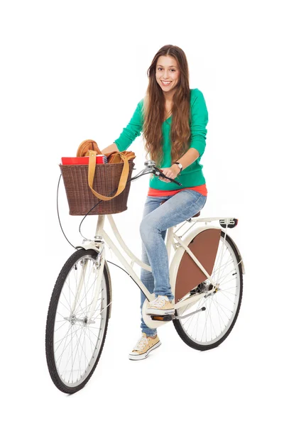 Vrouw op een fiets — Stockfoto