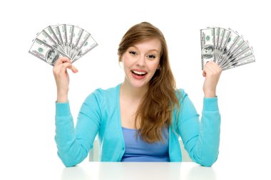 para tutan genç kadın