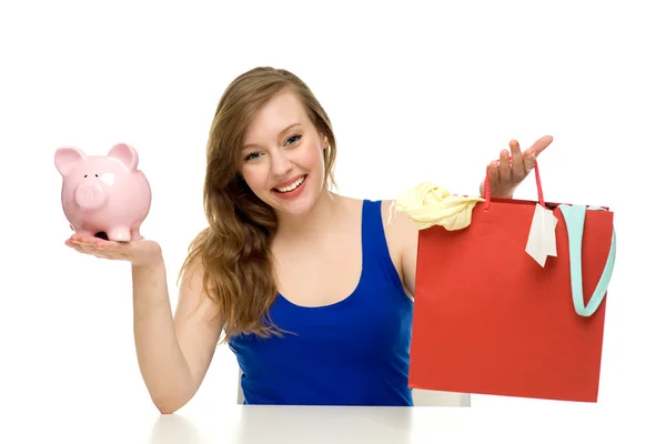 Young woman holding dollar bills — Stock Photo, Image