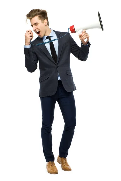 Stylish man with megaphone — Stock Photo, Image