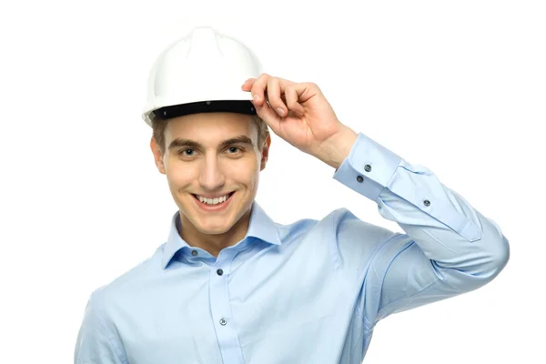 Jeune ingénieur portant un hardhat — Photo