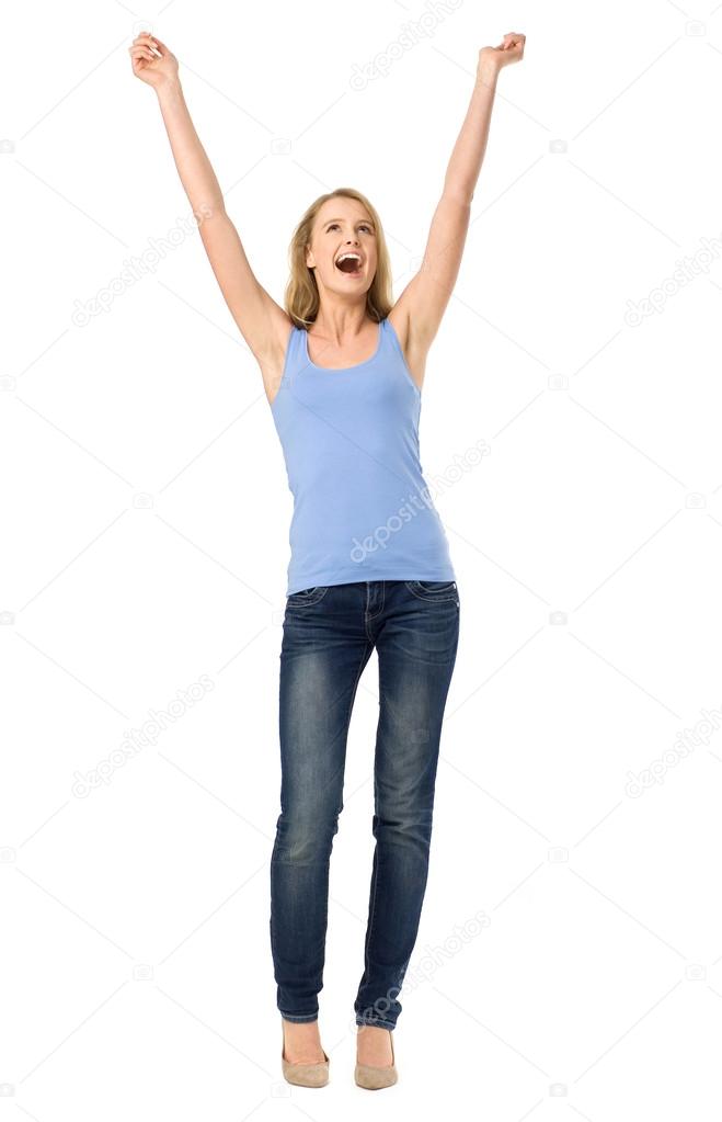 Woman with arms raised