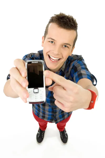 Casual young man with phone — Stock Photo, Image