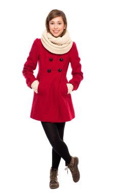 Young woman in winter clothing clipart