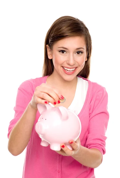 Young woman with piggy bank Stock Image