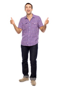 Adam başparmağını kaldırıyor