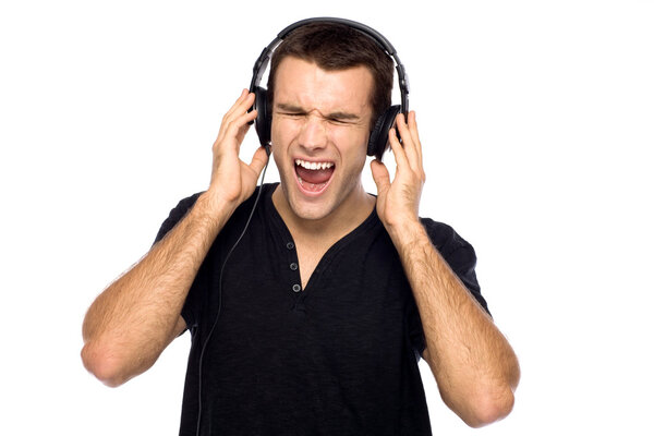 Young man enjoying music