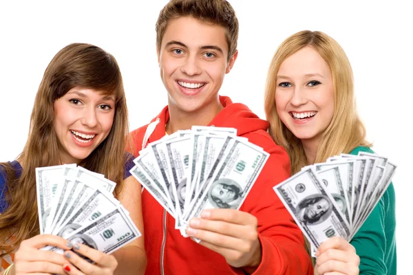Jovens segurando dinheiro — Fotografia de Stock