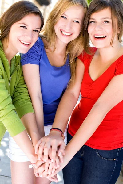 Trzech znajomych pięknych młodych kobiet — Zdjęcie stockowe