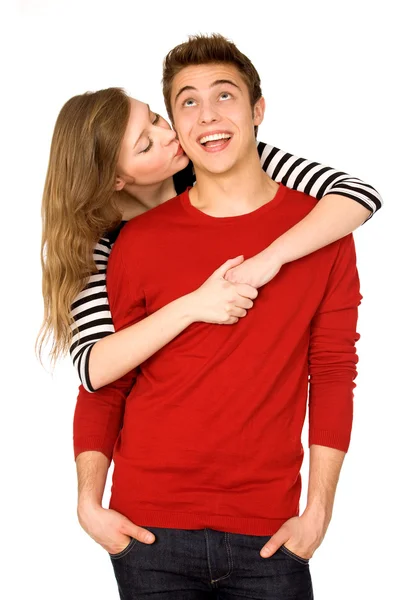 Woman kissing man Stock Image