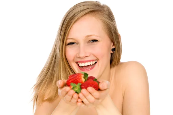 Mujer comiendo fresas —  Fotos de Stock