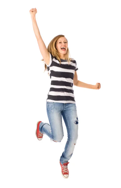 Vrouw springen met vreugde — Stockfoto