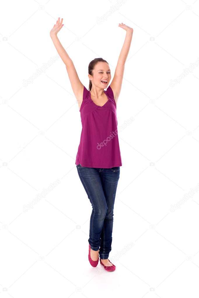 Girl with arms raised