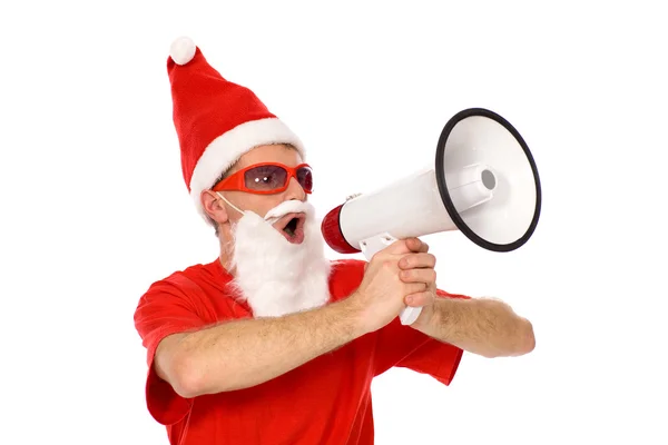 Santa gritando através do megafone — Fotografia de Stock