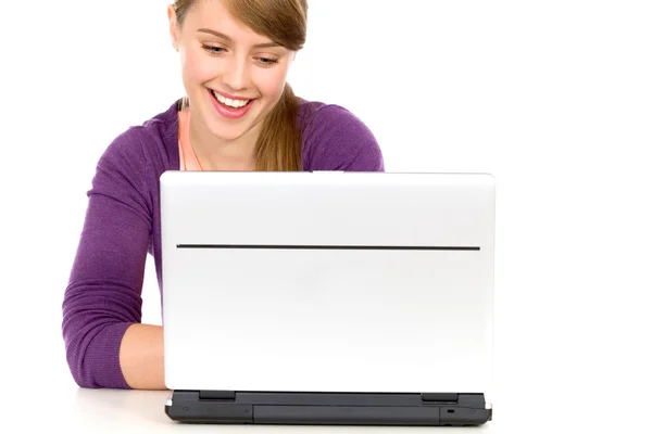 Girl using laptop — Stock Photo, Image