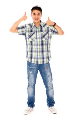 başparmak yukarıya ile genç adam