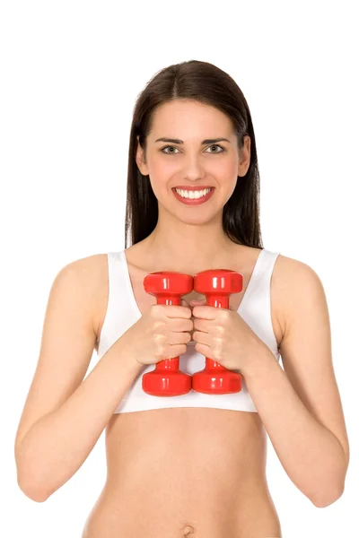 Kvinna som tränar med vikter — Stockfoto